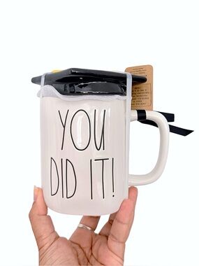 Rae Dunn You Did It! Graduation White Ceramic Mug with Black Cap Lid